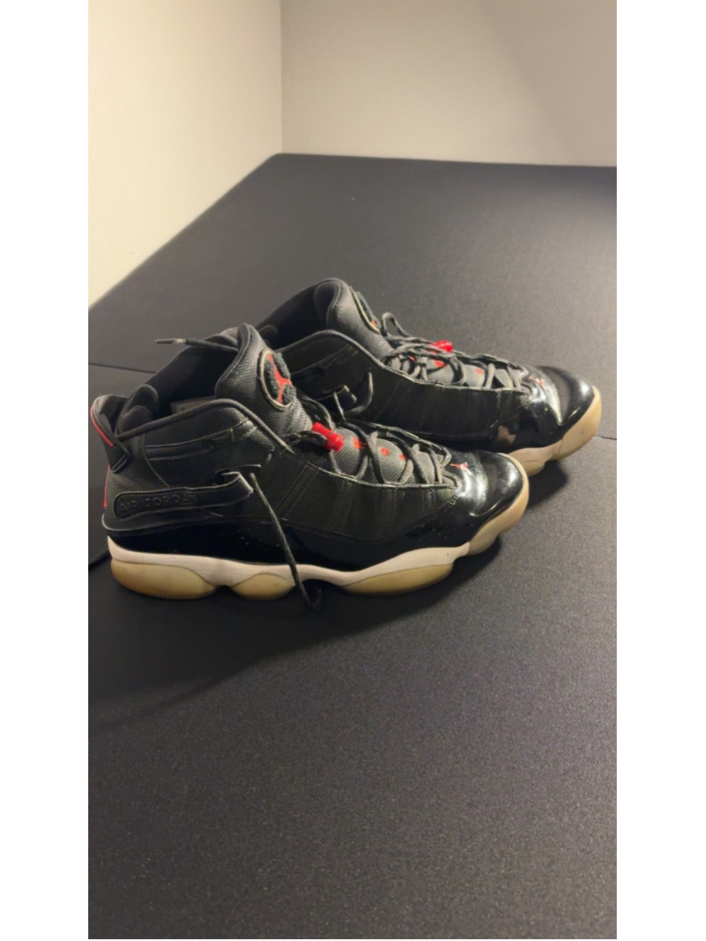 Air Jordan 6 Rings Black Red Patent Leather Sneakers Men's Size 13